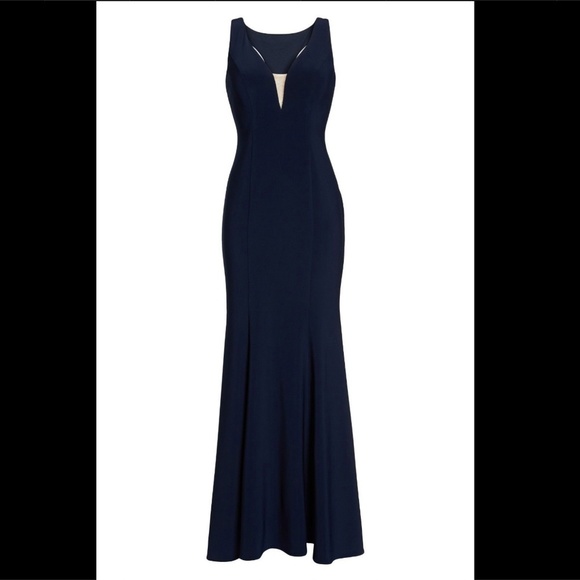 NWT‎ Xscape Deep V-Neck Trumpet Gown in Navy Blue [ SZ 12 ] - Picture 3 of 8